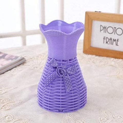 QQSGBD Ankunft Plastikkorb Vase Pflaume blüht handgemachte Rattan Blumen Gefälschte Blumenvase Desktop-Dekor Vase (Color : Purple)