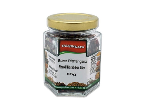 [45,76€ / kg] Bunter Pfeffer - 85g - Ganze Samen - Gemischte Pfefferkörner ganz - Glasgewürze Glas Klein