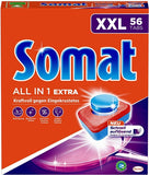 Somat All in 1 Extra, Spülmaschinen Tabs, Großpackung, 56 Tabs, extra kraftvolle Reinigung und Edelstahlglanz